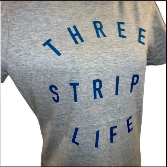 NWT Adidas Women’s Small Grey & Blue ‘Three Stripe Life’ Graphic T-Shirt - Picture 2 of 12